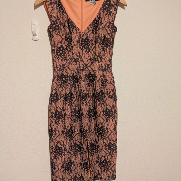 French Connection Dresses & Skirts - French Connection Peach Dress with Black Lace Overlay